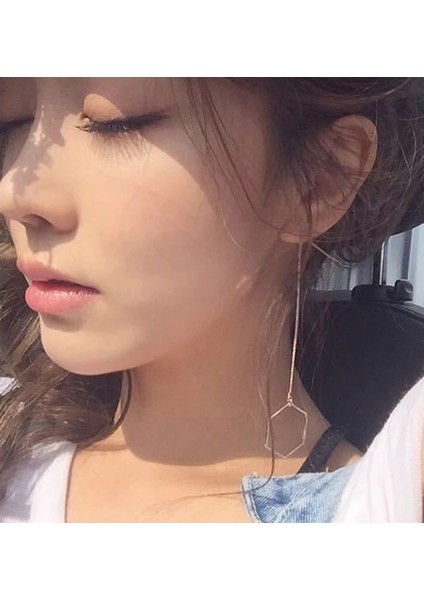 Gümüş Tarzı Gümüş Basit Geometrik Modelleme Küpe Temperament Altıgen Uzun Küpeler (Yurt Dışından) indirimleri