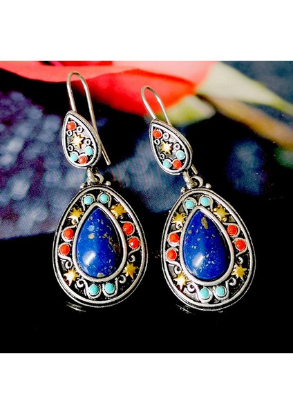 Beyaz Stil Retro Gümüş Bohem Tarzı Doğal Taş Turkuaz Kolye Küpe (Yurt Dışından) fiyatları