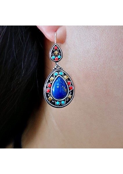 Beyaz Stil Retro Gümüş Bohem Tarzı Doğal Taş Turkuaz Kolye Küpe (Yurt Dışından) modelleri