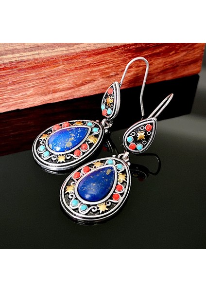 Beyaz Stil Retro Gümüş Bohem Tarzı Doğal Taş Turkuaz Kolye Küpe (Yurt Dışından) fırsatları