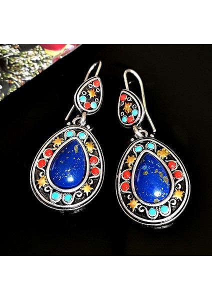 Beyaz Stil Retro Gümüş Bohem Tarzı Doğal Taş Turkuaz Kolye Küpe (Yurt Dışından) indirimleri