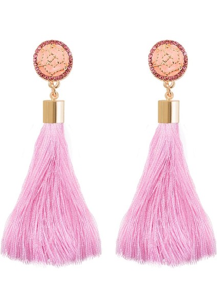 Pembe Tarzı Moda Pamuk Ipek Püskül Boho Takı Şık Uzun Püskül Düşen Püskül Küpe Kadın Küpe Takı (Yurt Dışından)