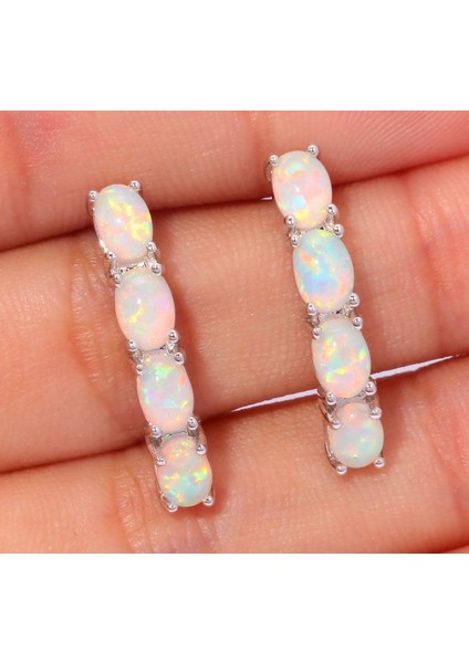 Beyaz Stil Moda Kadın Gümüş Doğal Taş Beyaz Ateş Opal Ay Taşı Küpe Düğün Nişan Hediye Küpe Takı (Yurt Dışından)