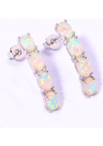 Beyaz Stil Moda Kadın Gümüş Doğal Taş Beyaz Ateş Opal Ay Taşı Küpe Düğün Nişan Hediye Küpe Takı (Yurt Dışından) fırsatları