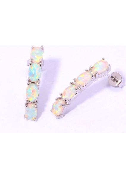 Beyaz Stil Moda Kadın Gümüş Doğal Taş Beyaz Ateş Opal Ay Taşı Küpe Düğün Nişan Hediye Küpe Takı (Yurt Dışından) indirimleri