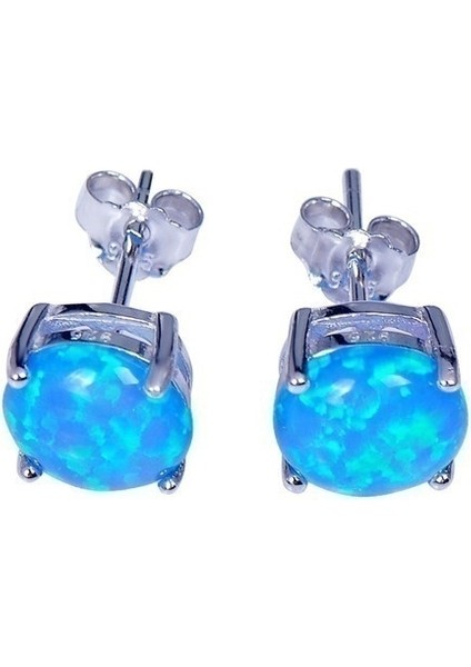 Mavi Stil Kadınlar Için Mavi Alev Opal Küpe Gümüş Dolgulu Yuvarlak Pim (Yurt Dışından)