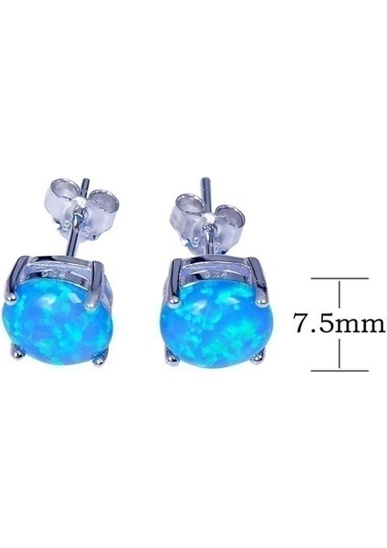 Mavi Stil Kadınlar Için Mavi Alev Opal Küpe Gümüş Dolgulu Yuvarlak Pim (Yurt Dışından) modelleri