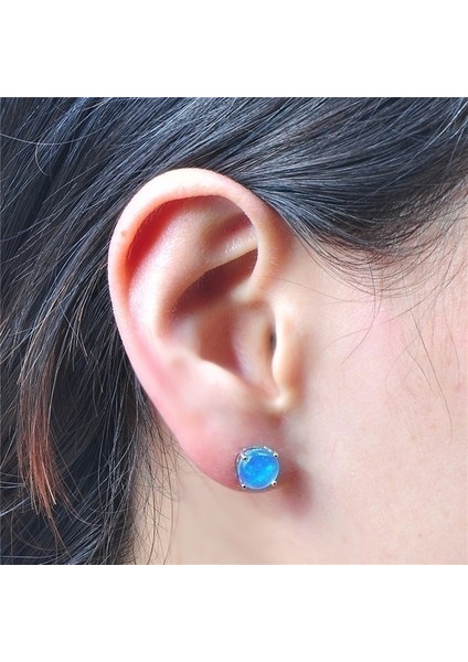 Mavi Stil Kadınlar Için Mavi Alev Opal Küpe Gümüş Dolgulu Yuvarlak Pim (Yurt Dışından) fırsatları