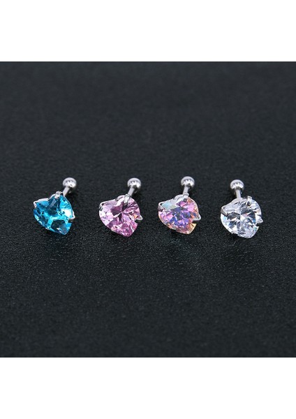 Mavi Stil 4 mm 16G Moda Kalp Şekilli Kübik Zirkon Paslanmaz Çelik Küpe 4 Renkli Helix Conch Kıkırdak Delme Kadınlar Moda Takı (Yurt Dışından) fırsatları
