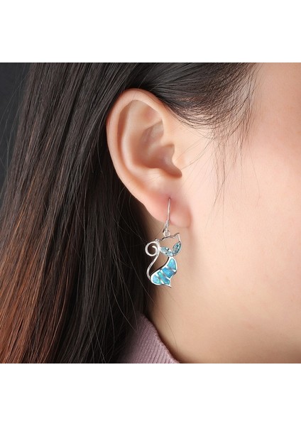 Yeşil Stil Sevimli Küçük Kedi Kolye Küpe Mavi Ateş Opal Küpe Safir Işlemeli Kadın Düğün Takıları (Yurt Dışından) fırsatları