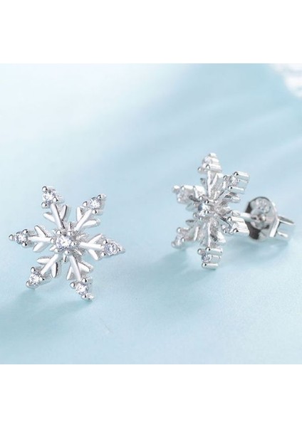 Gümüş Tarzı Kadınlar Için Zarif Gümüş Kar Tanesi Beyaz Topaz Elmas Küpe Küpe Düğün Nişan Kokteyl Parti Takı Hediye (Yurt Dışından)