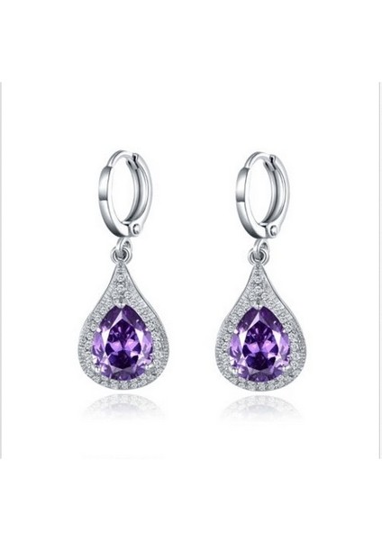 Mor Tarzı Kadınlar Için Gümüş Safir Kristal Zirkon Küpe Küpeler (Yurt Dışından)