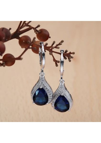 Mor Tarzı Kadınlar Için Gümüş Safir Kristal Zirkon Küpe Küpeler (Yurt Dışından) fiyatları