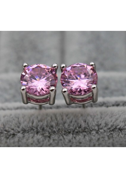 Pembe Tarzı 18 Ayar Beyaz Altın Kaplama Yuvarlak Mavi Mistik Topaz Taşlı Kokteyl Küpe (Yurt Dışından)