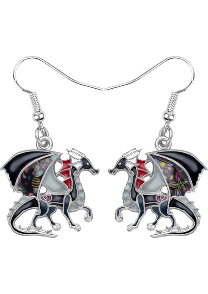 Siyah Stil Kadın Kızlar Gençler Için Çiçekli Ejderha Dinozor Küpe Damla Takı Hayvan Kolye Süsler Moda Aksesuarlar (Yurt Dışından)