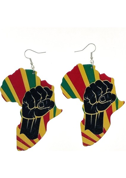 Yeşil Stil Yumruk Afrika Haritası Tipik Afrika Geleneksel Kostümler Zebra Zürafa Hayvan Baskılı Küpe Vintage Ahşap Parti Kulüp Takı (Yurt Dışından)