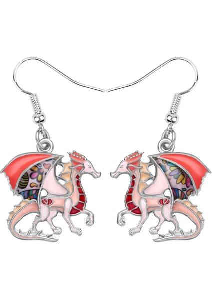 Pembe Tarzı Kadın Kızlar Gençler Için Çiçekli Ejderha Dinozor Küpe Damla Takı Hayvan Kolye Süsler Moda Aksesuarlar (Yurt Dışından)