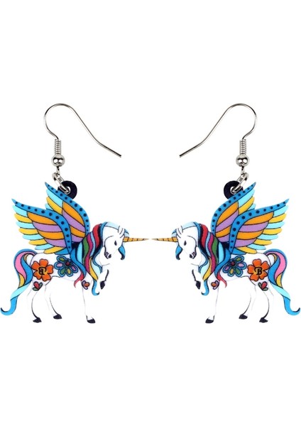 Mavi Stil Bonsny Akrilik Zarif Unicorn At Küpe Damla Asılı Benzersiz Hayvan Takı Kadınlar Çocuklar Hediye (Yurt Dışından)