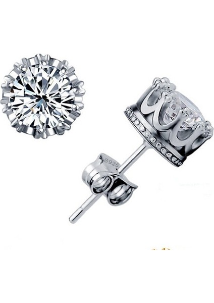 Gümüş Tarzı Moda Taç 18K Altın Kaplama Küpe Kadın Brincos De Prata Erkek Gümüş Kristal Takı Çift Iki Taraflı Küpe (Yurt Dışından) modelleri