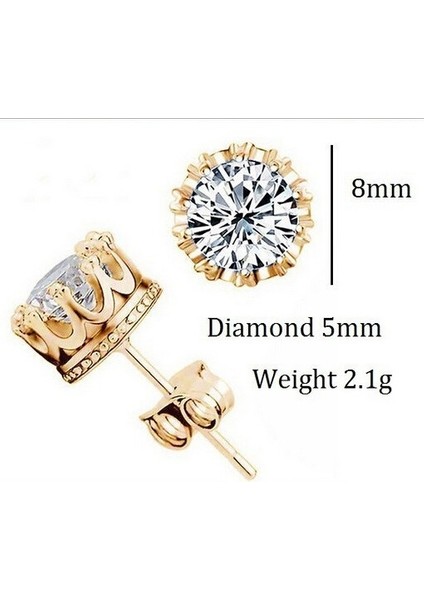 Gümüş Tarzı Moda Taç 18K Altın Kaplama Küpe Kadın Brincos De Prata Erkek Gümüş Kristal Takı Çift Iki Taraflı Küpe (Yurt Dışından) fırsatları