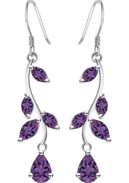 Mor Tarzı Gümüş Mor Taşlı Zirkon Taşlı Kadın Küpe 1 Çift (Yurt Dışından)