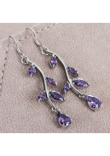 Mor Tarzı Gümüş Mor Taşlı Zirkon Taşlı Kadın Küpe 1 Çift (Yurt Dışından) modelleri