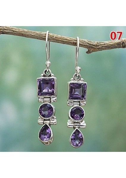 No.12 Boyutu Kadınlar Için Düğün Gelin Takı Hediye Vintage Gümüş Küpe Göktaşı Ametist Peridot Inci Asılı Küpe (Yurt Dışından) fırsatları