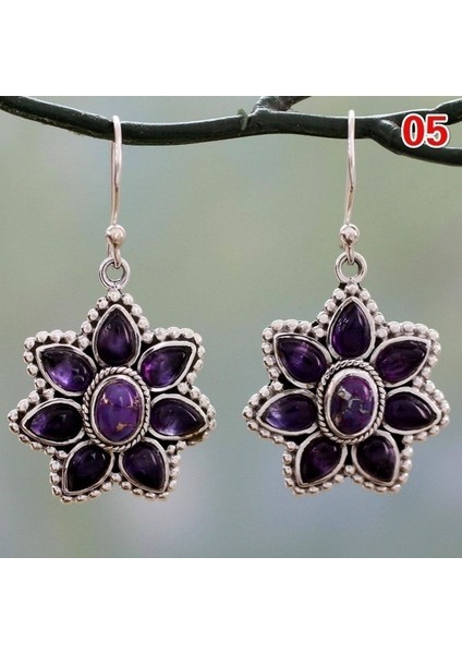 No.12 Boyutu Kadınlar Için Düğün Gelin Takı Hediye Vintage Gümüş Küpe Göktaşı Ametist Peridot Inci Asılı Küpe (Yurt Dışından) indirimleri