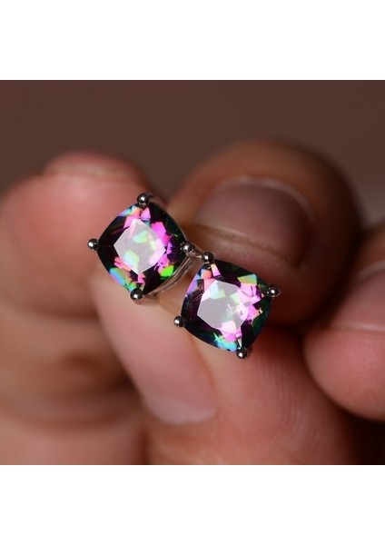 Pembe Tarzı Kadın Gümüş Mistik Gökkuşağı Topaz Taşlı Küpe Küpe - E-Ticaret (Yurt Dışından) fiyatları
