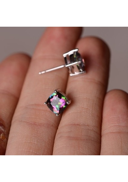 Pembe Tarzı Kadın Gümüş Mistik Gökkuşağı Topaz Taşlı Küpe Küpe - E-Ticaret (Yurt Dışından) fırsatları