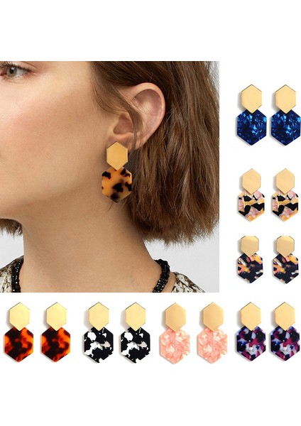 Kahve Stili Kadınlar Için Trend Geometrik Poligon Alaşım Küpe Punk Renkli Akrilik Açıklama Küpe Parti Takı (Yurt Dışından) fiyatları