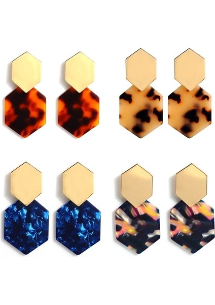 Kahve Stili Kadınlar Için Trend Geometrik Poligon Alaşım Küpe Punk Renkli Akrilik Açıklama Küpe Parti Takı (Yurt Dışından) modelleri