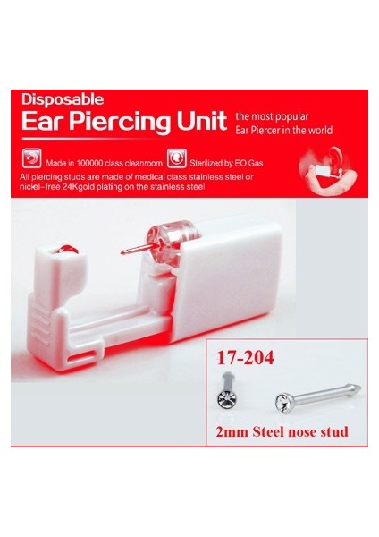NO204 1 Takım 2 Adet Tek Kullanımlık Steril Kulak Delme Tabancası Kartilaj Tragus Helix Delme Tabancası Seti Çelik Iğne Küpe Aracı (Yurt Dışından)