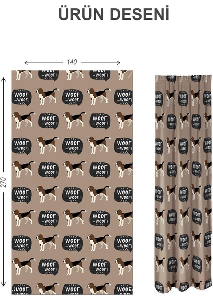 Dijital Baskı Yıkanabilir Köpek Desenli 2 Kanat Bebek ve Çocuk Odası Fon Perdesi