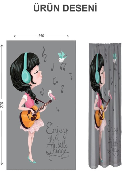 Dijital Baskı Yıkanabilir Kız Desenli 2 Kanat Bebek ve Çocuk Odası Fon Perdesi