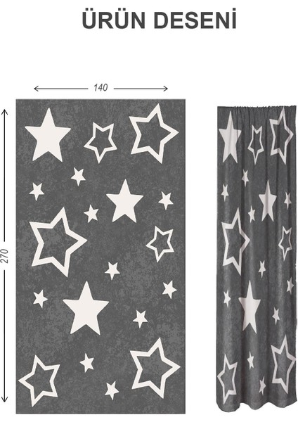 Dijital Baskı Yıkanabilir Yıldız Desenli 2 Kanat Bebek ve Çocuk Odası Fon Perdesi