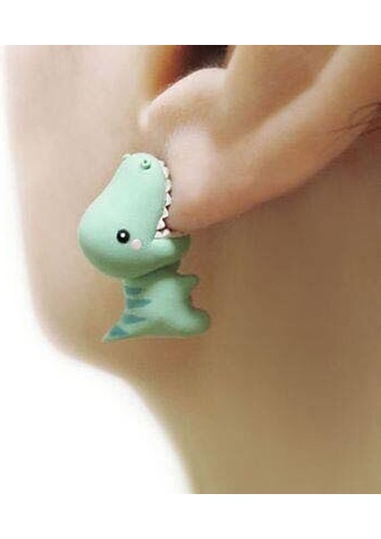 Yeşil Stil 1 Çift El Yapımı Polimer Kil Yumuşak Sevimli Dinozor Küpe Hayvan Delme Mıknatıs Küpe (Yurt Dışından)