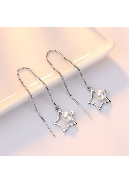 1 Çift Kadın Ilver Yaratıcı Uzun Püsküllü Hollow Yıldız Inci Küpe Bayanlar Takı Uzunluk (Yurt Dışından)
