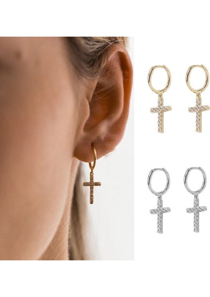 Altın Tarzı Kadınlar Için Zirkonlu Çapraz Küpe Minimalist Küpe Küpe - 1 Çift (Yurt Dışından) fiyatları