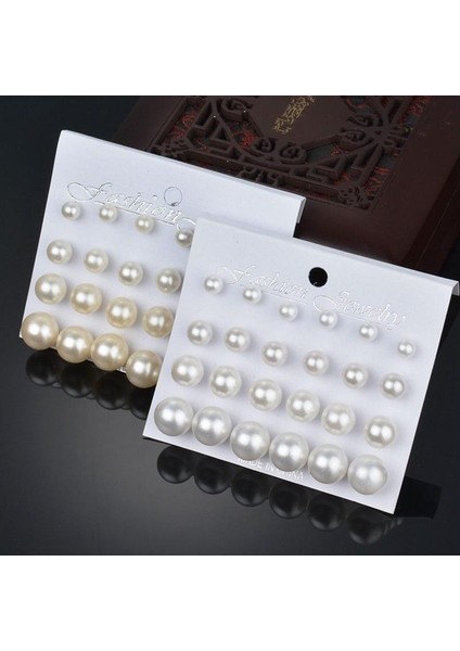 Beyaz Inci - 12 Çift/takım Kadın Kızlar Için 12 Çift Alaşım Inci Küpe Seti Beyaz Bej Siyah Renkli Inci Küpeler (Yurt Dışından) modelleri