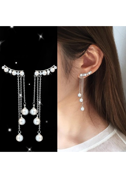 Gümüş Tarzı Sıcak Mizaç Hipoalerjenik Tremella Çivi Uzun Püskül Küpe Kadın Inci Kolye Küpe Tüm Maç Kişilik (Yurt Dışından)