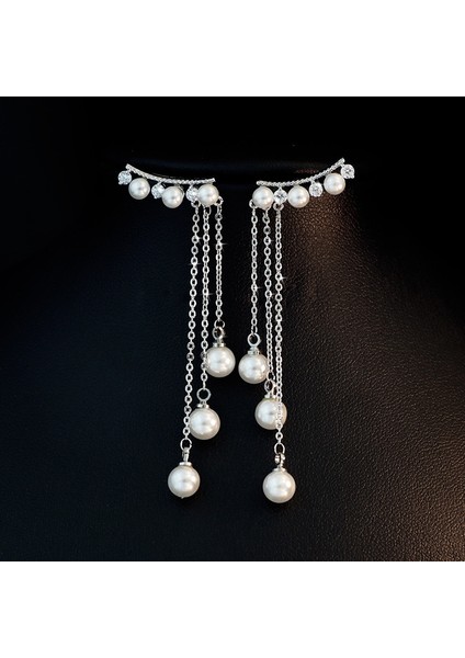 Gümüş Tarzı Sıcak Mizaç Hipoalerjenik Tremella Çivi Uzun Püskül Küpe Kadın Inci Kolye Küpe Tüm Maç Kişilik (Yurt Dışından) indirimleri