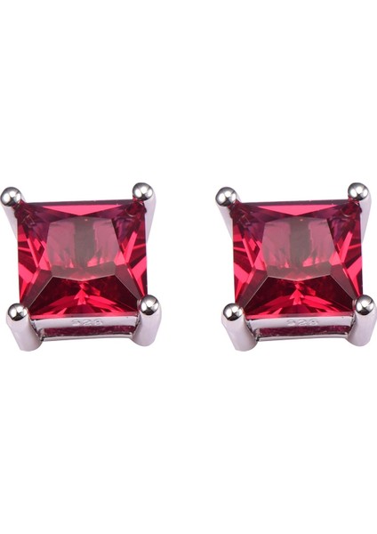 Ruby Gümüş Yüksek Değerli Taş Küpe PE42 (Yurt Dışından)