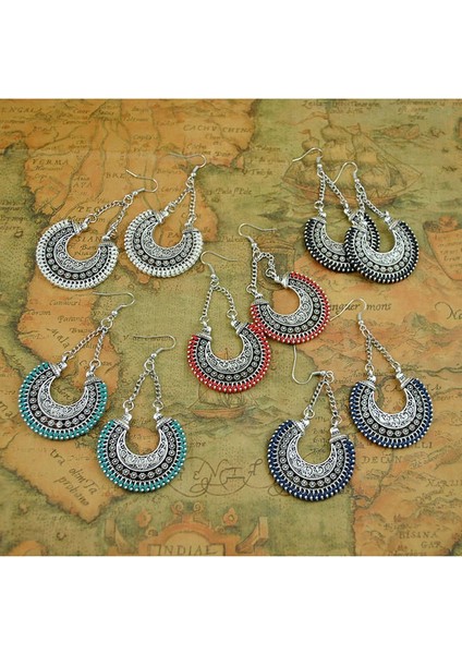 Kırmızı Stil Kadınlar Için Moda Bohem Uzun Düşen Küpe Takı Retro Halka Küpe Uzun Aşk Takı (Yurt Dışından)