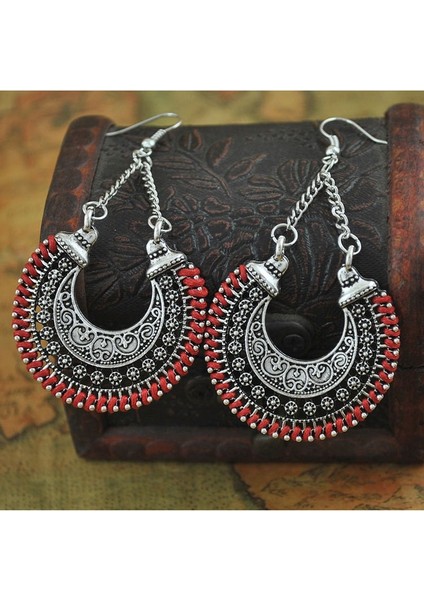 Kırmızı Stil Kadınlar Için Moda Bohem Uzun Düşen Küpe Takı Retro Halka Küpe Uzun Aşk Takı (Yurt Dışından)