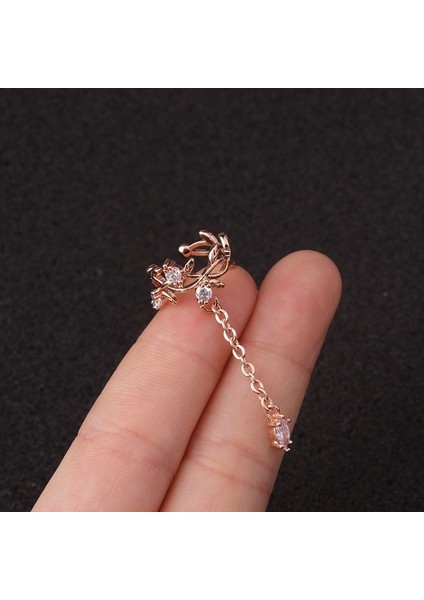 Gül Altın Tarzı C 925 Gümüş ve Rose Altın Helix Kıkırdak Sahte Piercing Takı Ayarlanabilir Zirkon Kulak Manşet Piercing Olmayan Manşet Küpe (Yurt Dışından)