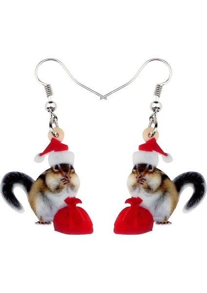 Kırmızı Stil Kadın Kızlar Gençler Için Fındık Sincap Küpe Düşen Damla Benzersiz Orman Hayvan Takı Akrilik Tatlı Hediye Parti Süslemesi (Yurt Dışından)