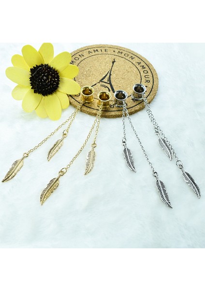 Altın Tarzı 18 mm 1 Çift Sallanan Zincir Metal Tüy Kulak Tünel Fişler ve Ölçüleri Kulak Genişletici Gerdirme Vücut Delme Takıları (Yurt Dışından) modelleri