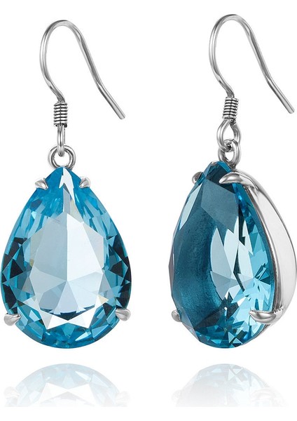 Açık Mavi Stil Moda Kadın Takı Gümüş Doğal Akik Taşlı Sallantılı Uzun Küpe Ince Küpe (Yurt Dışından)