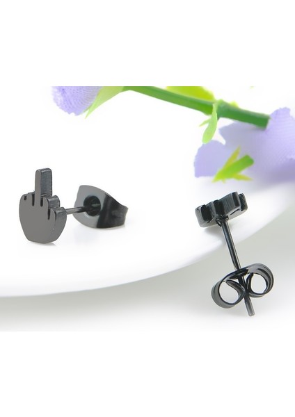 Siyah Stil 1 Çift Punk Tarzı Siyah Gümüş Orta Parmak Tasarımı Küpe (Yurt Dışından)